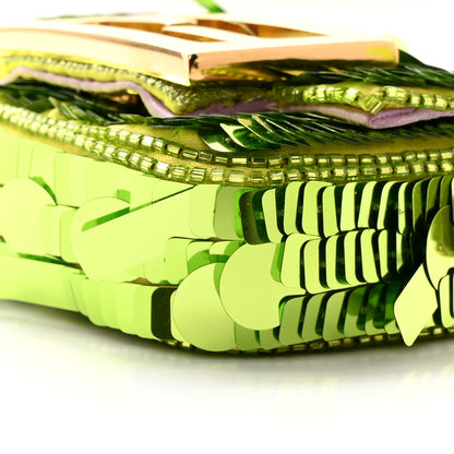 Fendi Sequin Paillettes Shiny Nappa Sex and the City Nano Maxi Buckle Baguette Charm Wasabi 9 of 14