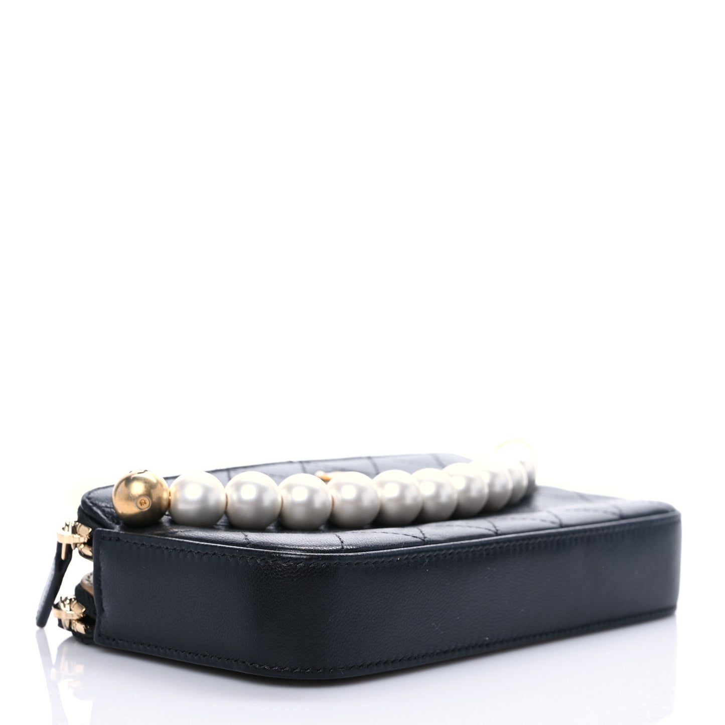 Goatskin Stitched Small Chic Pearls Clutch With Chain Black