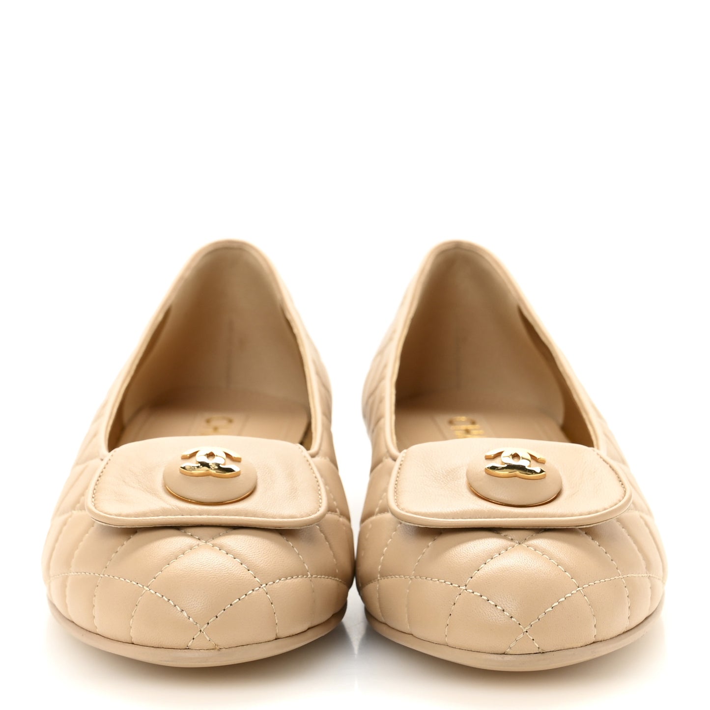 Lambskin Quilted CC Ballerina Flats 40 Light Beige