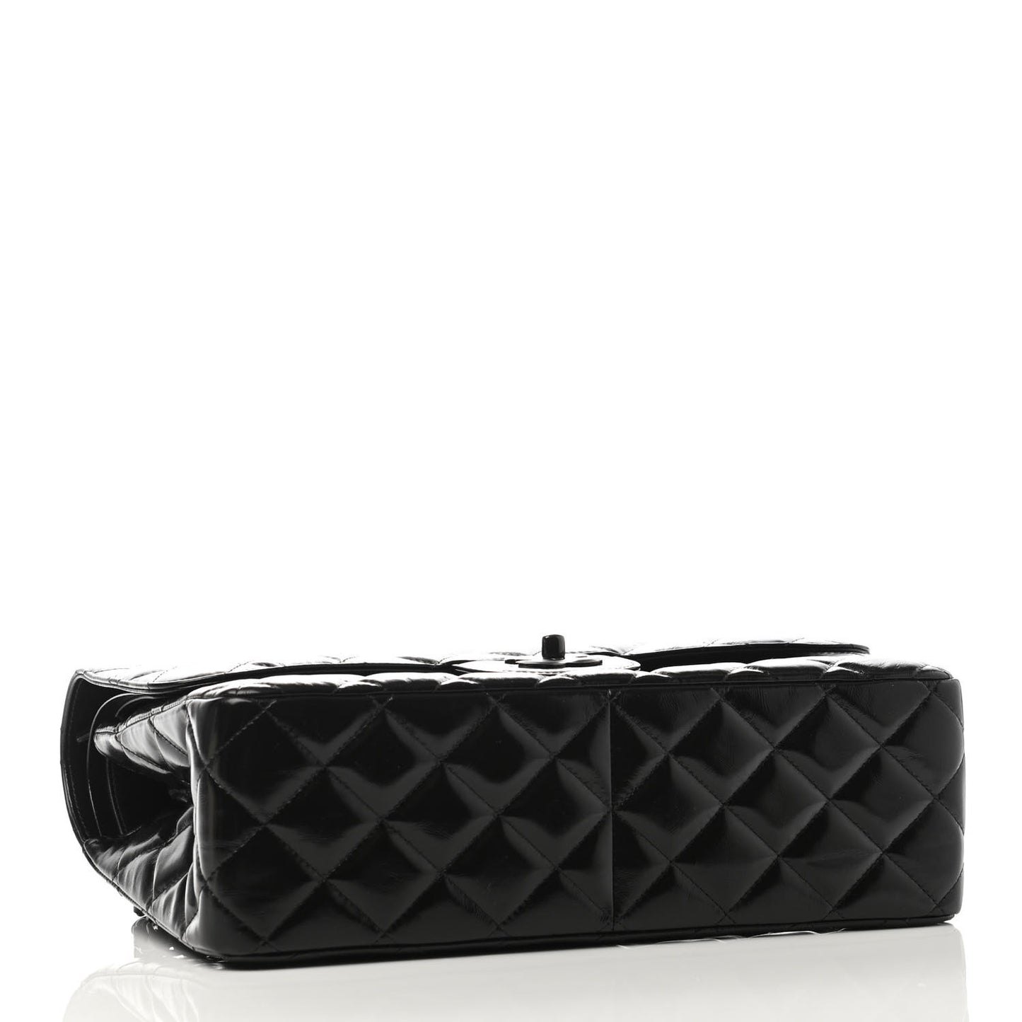 Shiny Distressed Calfskin Quilted Jumbo Double Flap So Black