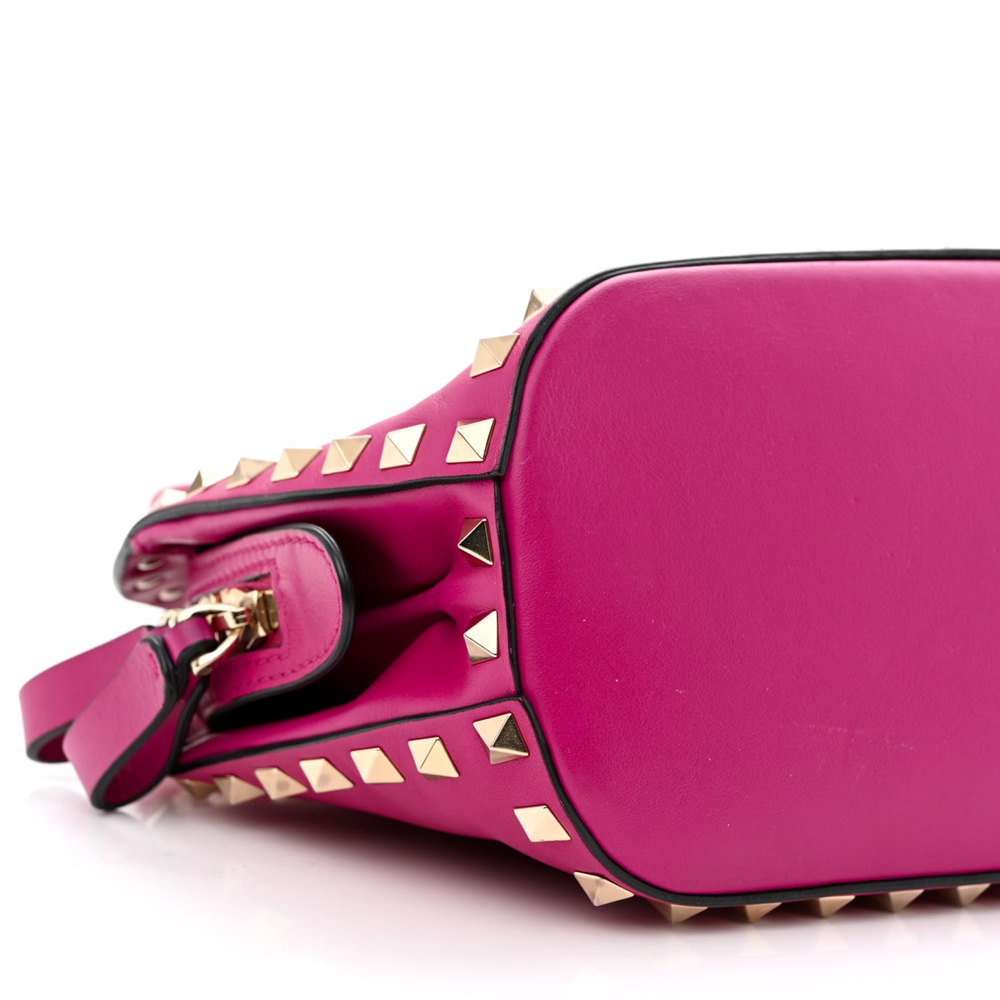 Vitello Rockstud Double Top Handle Satchel Fuxia