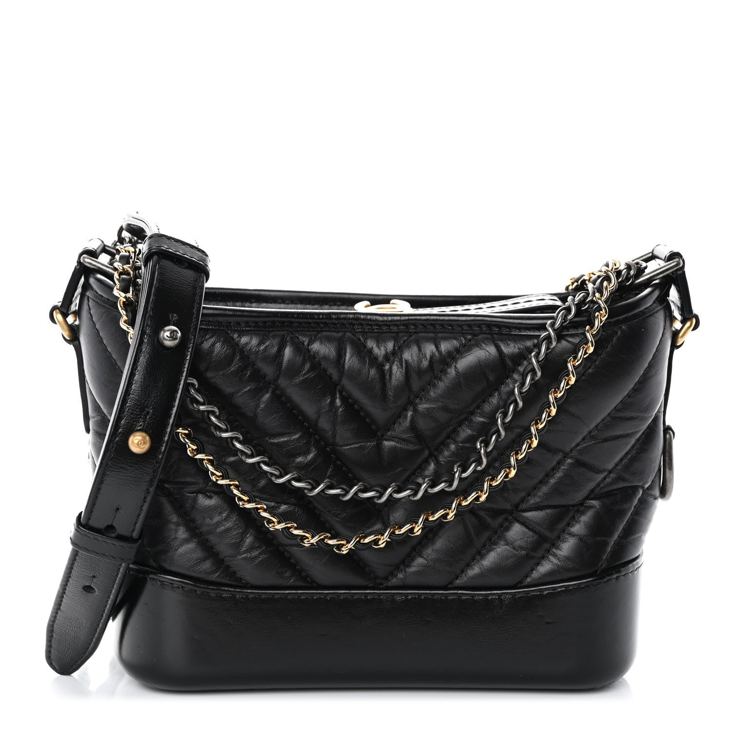 Chanel Aged Calfskin Chevron Quilted Small Gabrielle Hobo Black 1 of 10