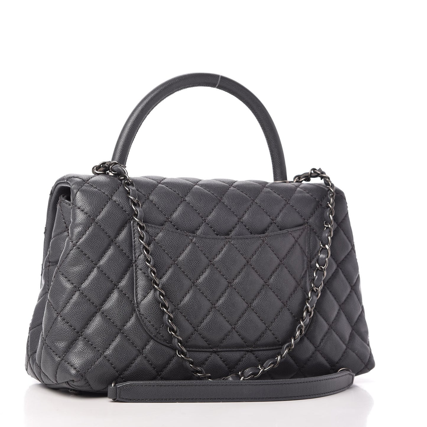 Caviar Quilted Small Coco Handle Flap Gray