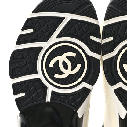 Chanel Mesh Suede Calfskin Grained Calfskin Womens CC Sneakers 38 White Black 6 of 8