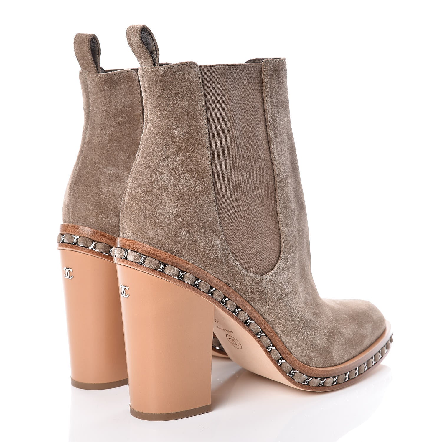 Chanel Suede Chain Around Elastic Boots 42 Light Brown 4 of 9