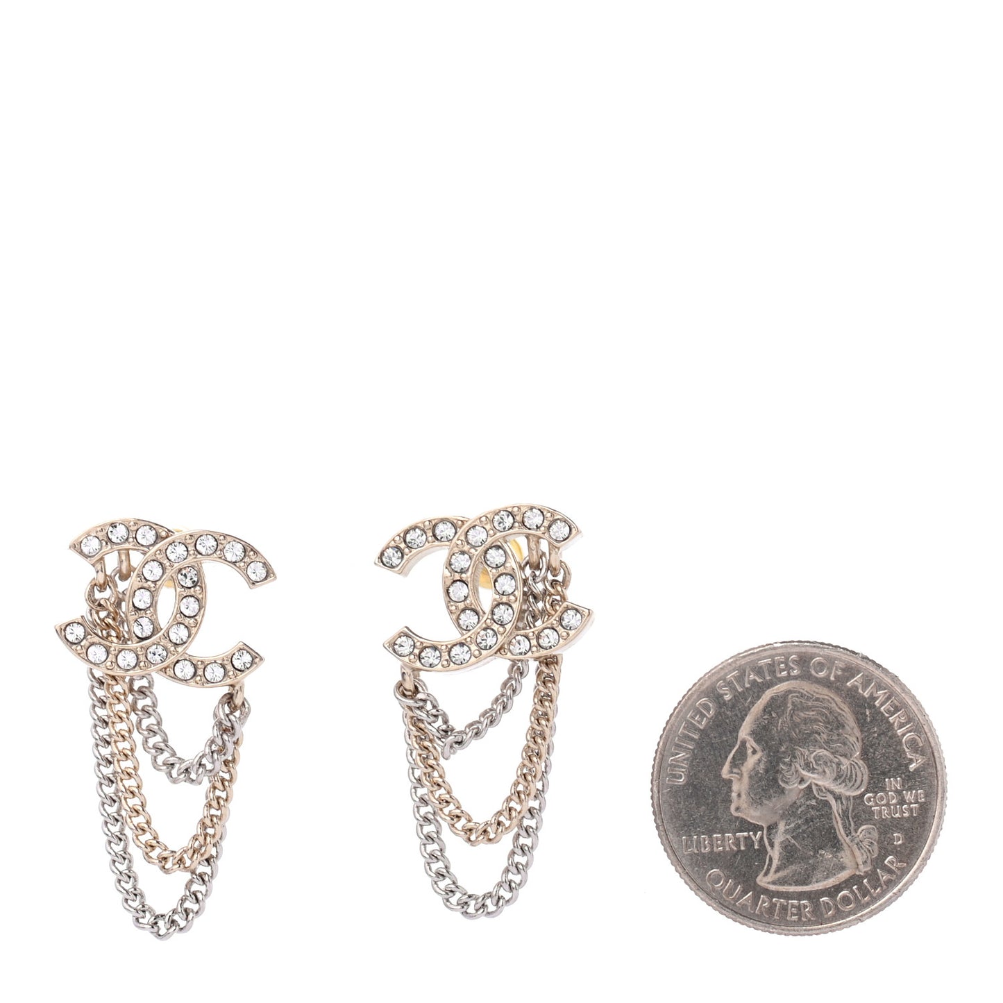 Crystal Chain CC Earrings Gold