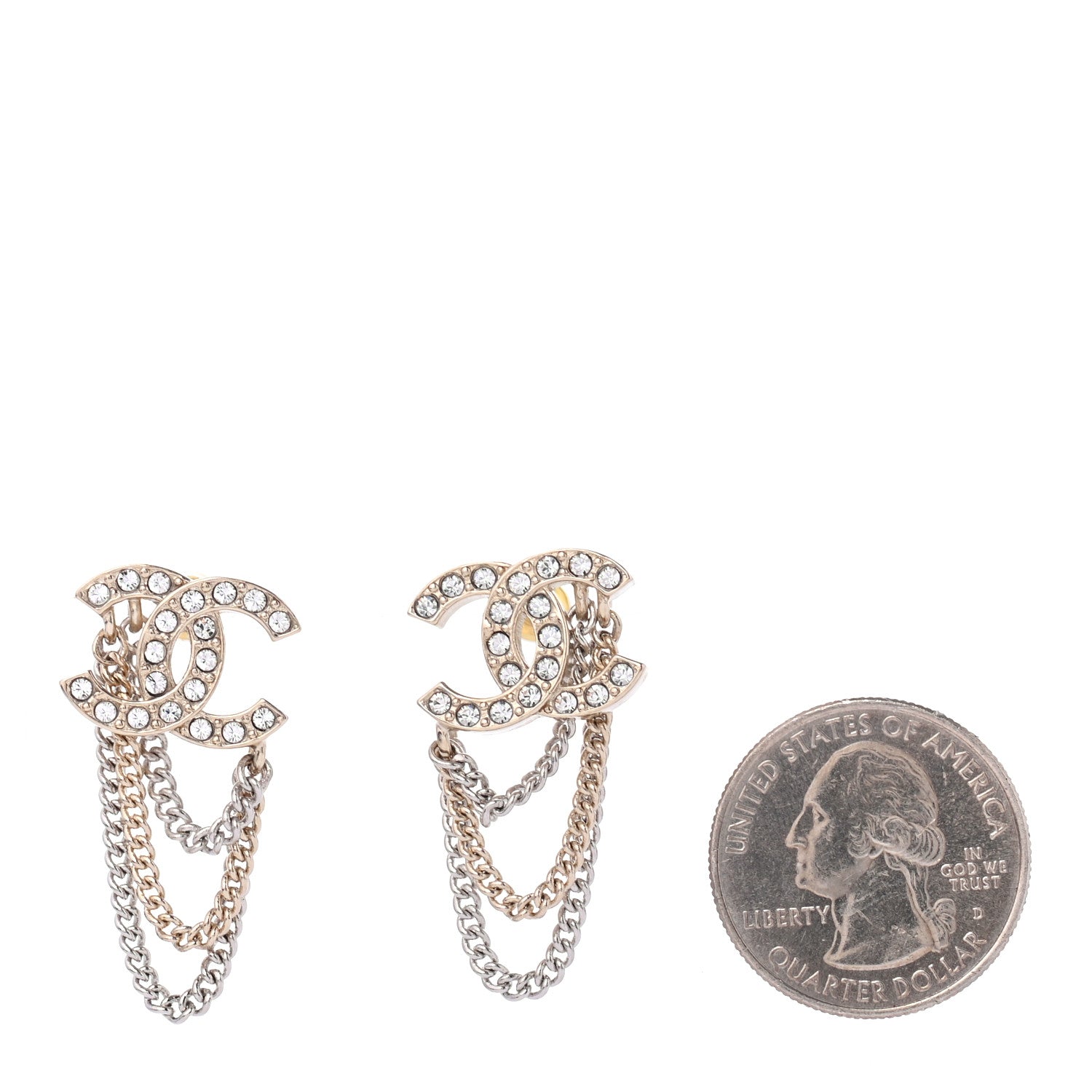 Chanel Crystal Chain CC Earrings Gold 2 of 4