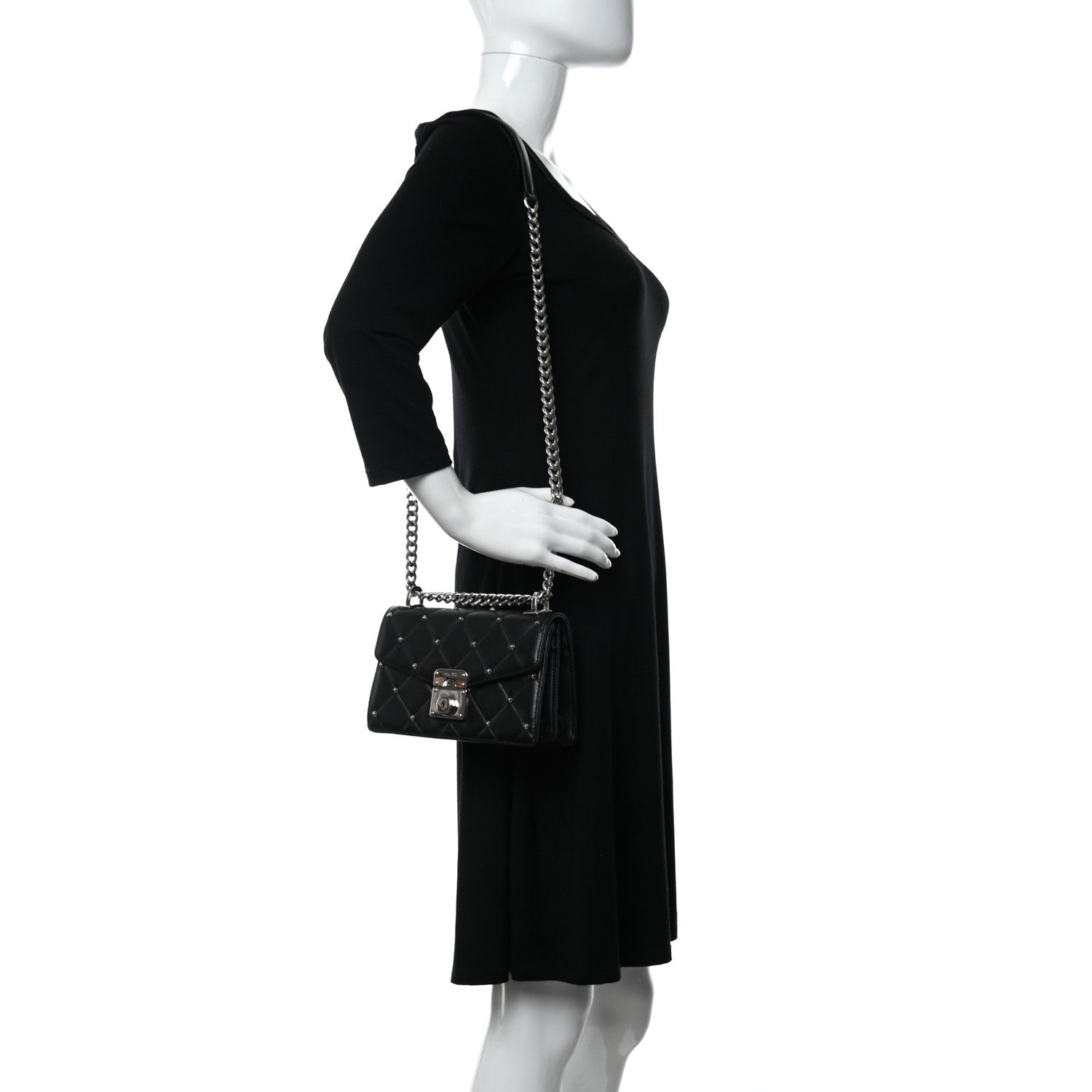 Miu Miu Pattina Nappa Crystal Studded Borchie Flap Bag Black 2 of 9