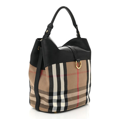 Burberry Grainy Calfskin House Check Medium Sycamore Hobo Black 3 of 9
