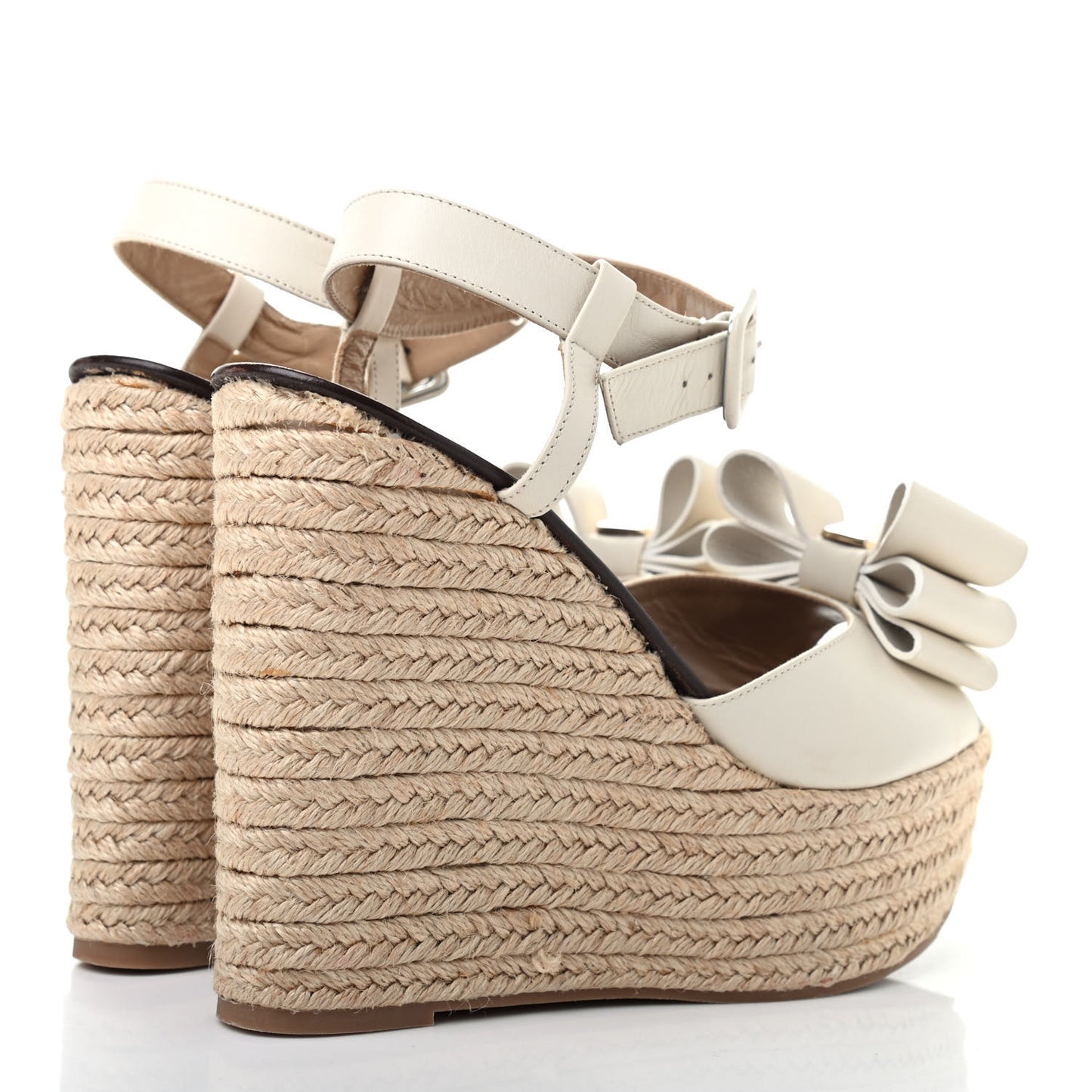 Nappa Bow Espadrille Platform Wedge Sandals 40 Light Ivory