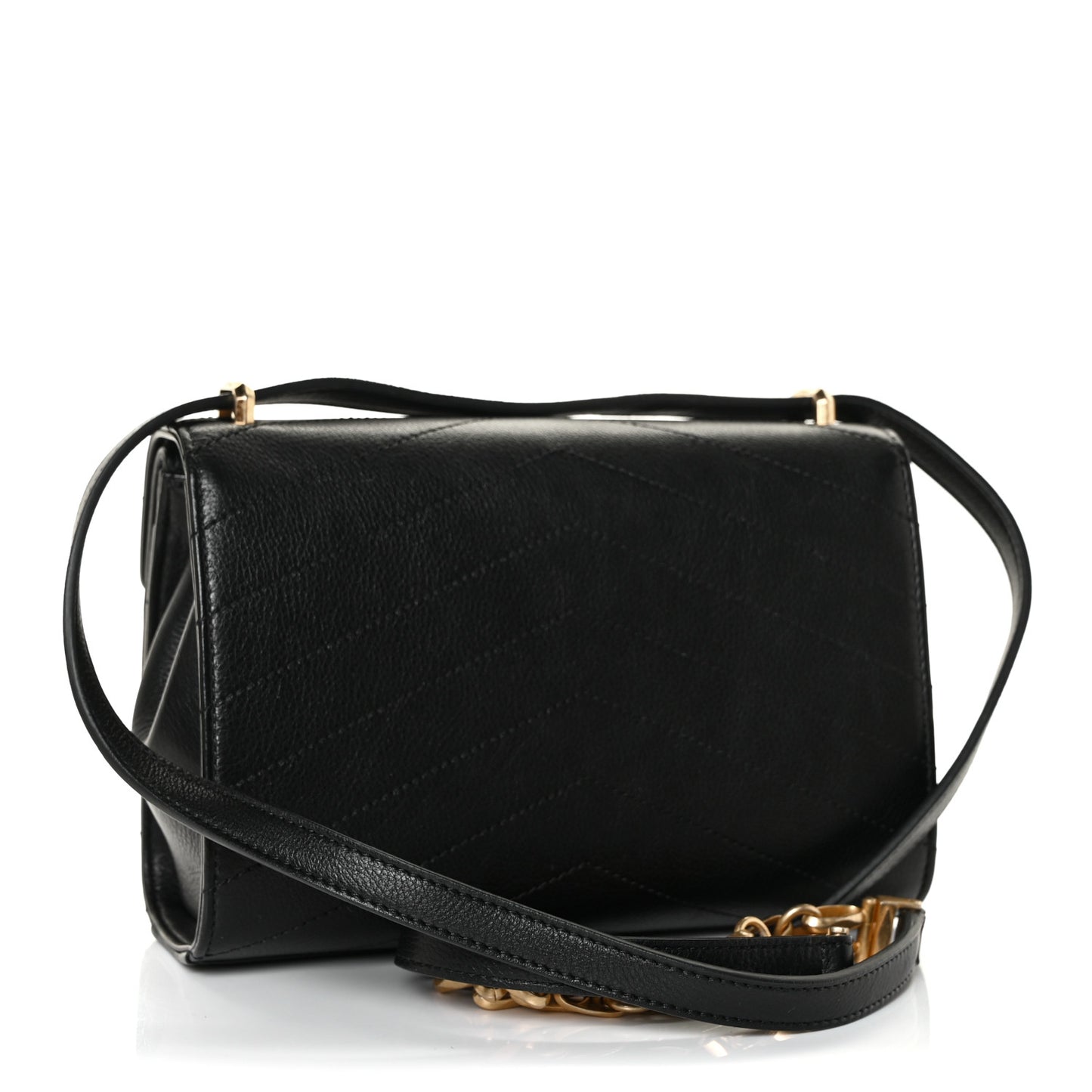 Calfskin Chevron Quilted Casual Trip Flap Black
