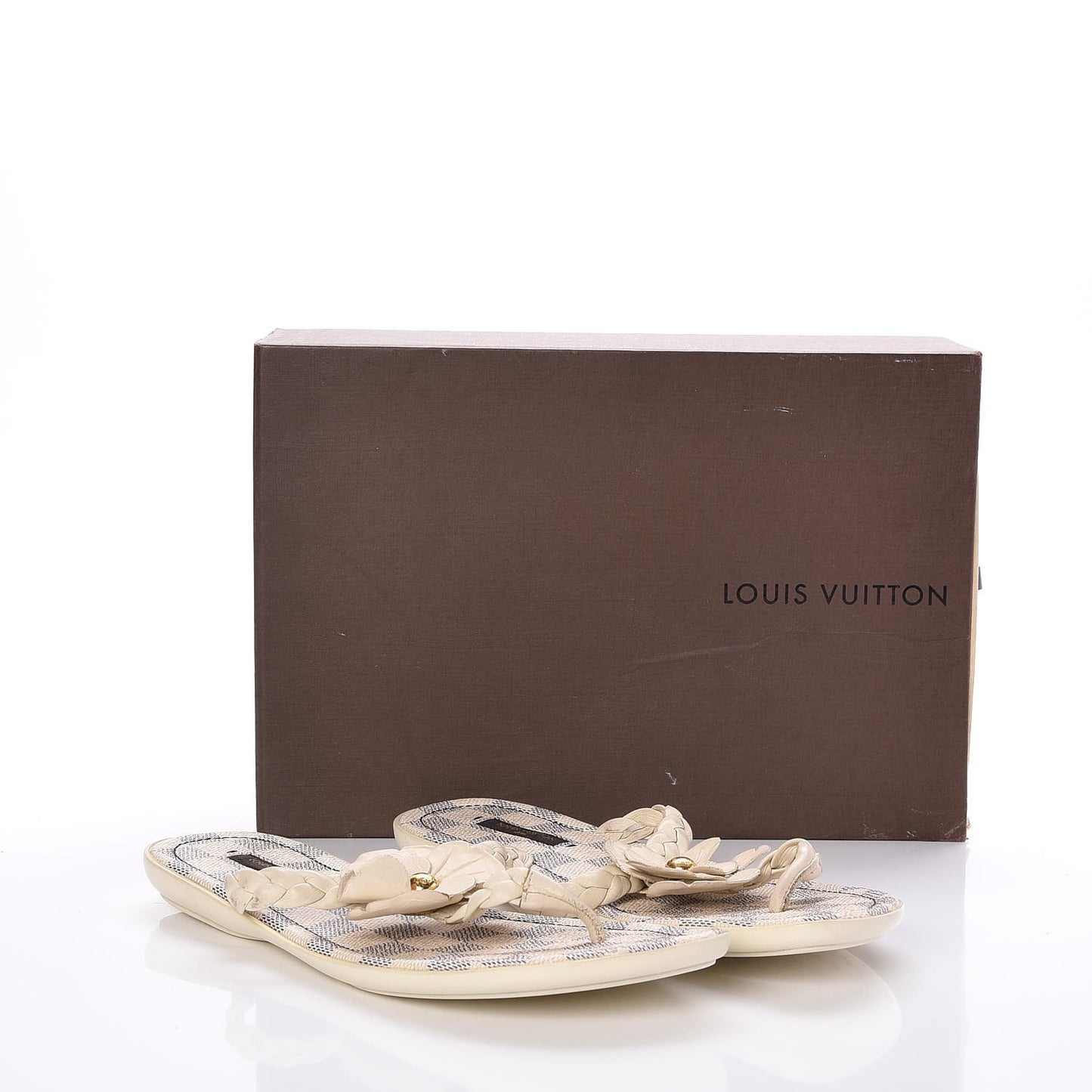 Damier Azur Flower Thong Sandals 39 White