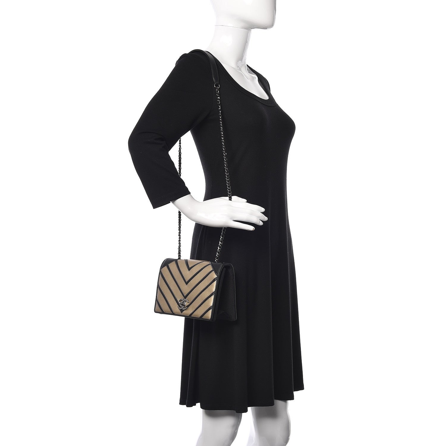 Chanel Lambskin Chevron Quilted Small Couture Flap Black Gold 2 of 10