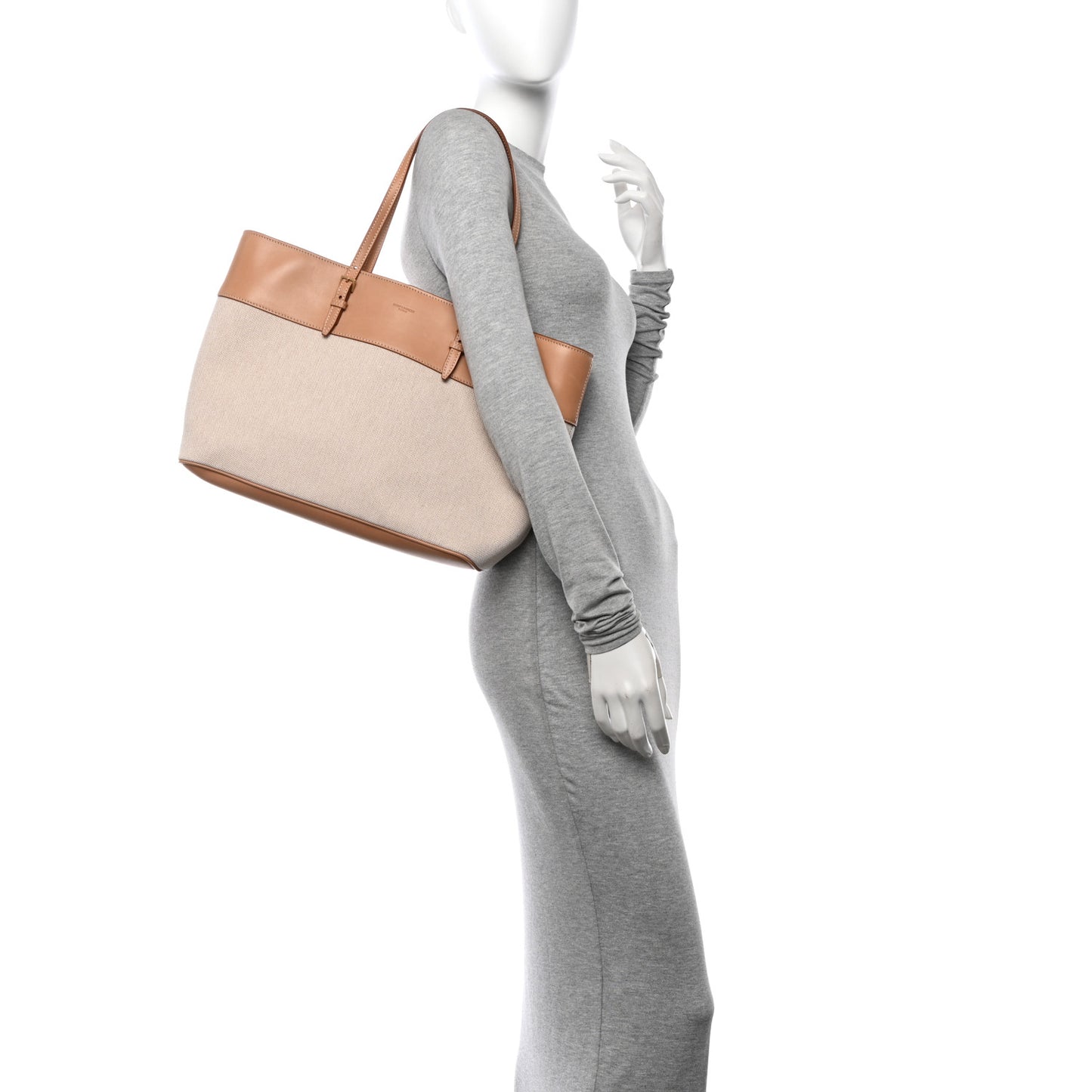 Canvas Calfskin Medium Shopper Tote Naturale Beige