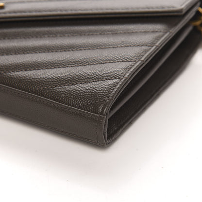 Saint Laurent Grain De Poudre Matelasse Chevron Monogram Chain Wallet Pebble 8 of 10