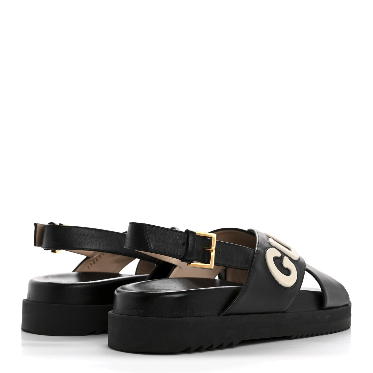 Logo Calfskin Slingback Sandals 38.5 Black