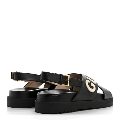 Gucci Logo Calfskin Slingback Sandals 38.5 Black 5 of 10