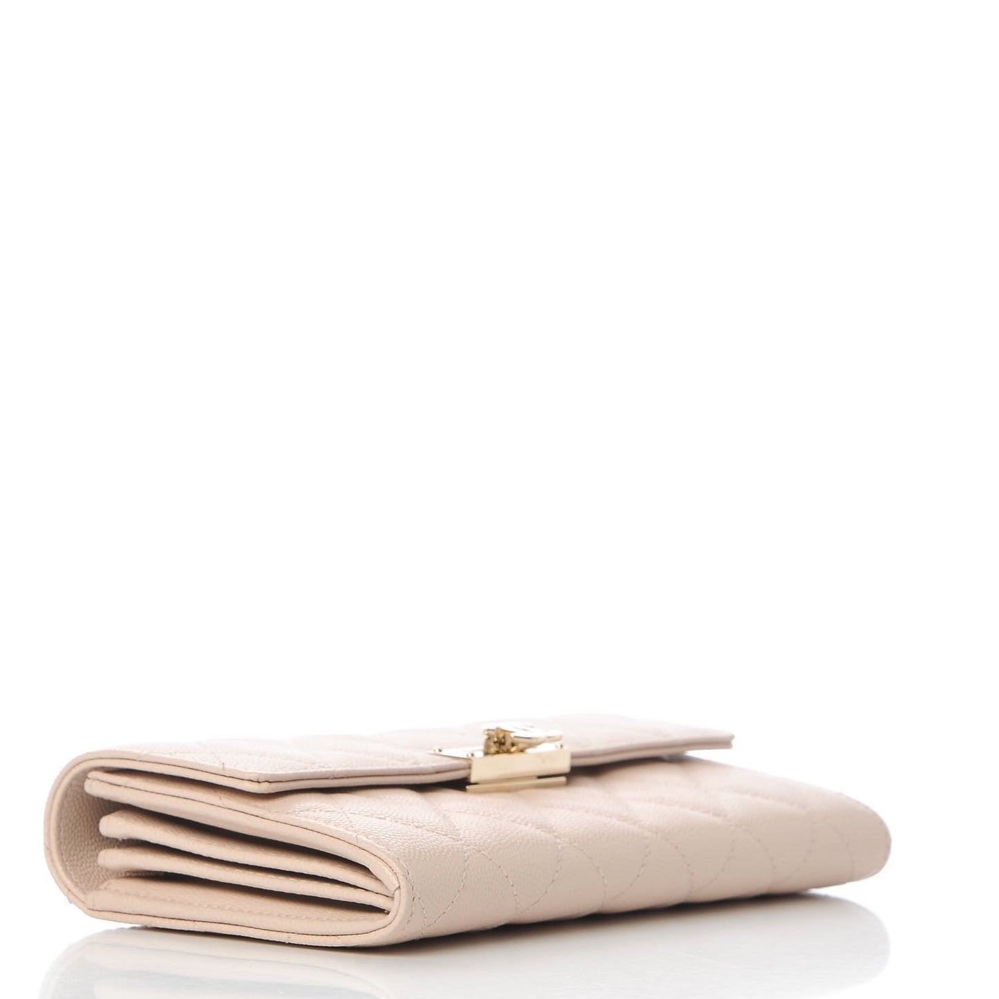 Caviar Quilted Large Golden Class Gusset Flap Wallet Light Beige