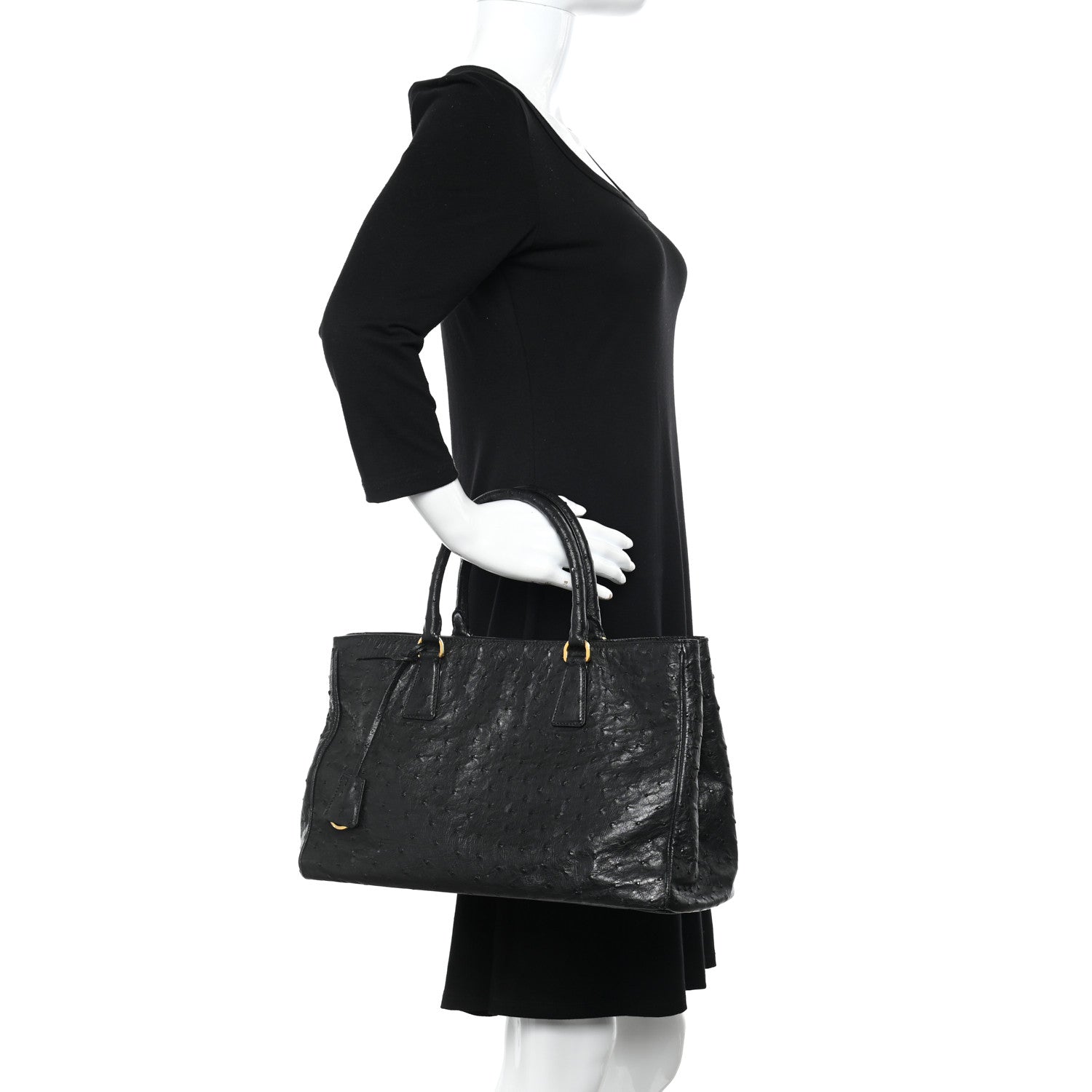 Prada Ostrich Tote Black 2 of 13