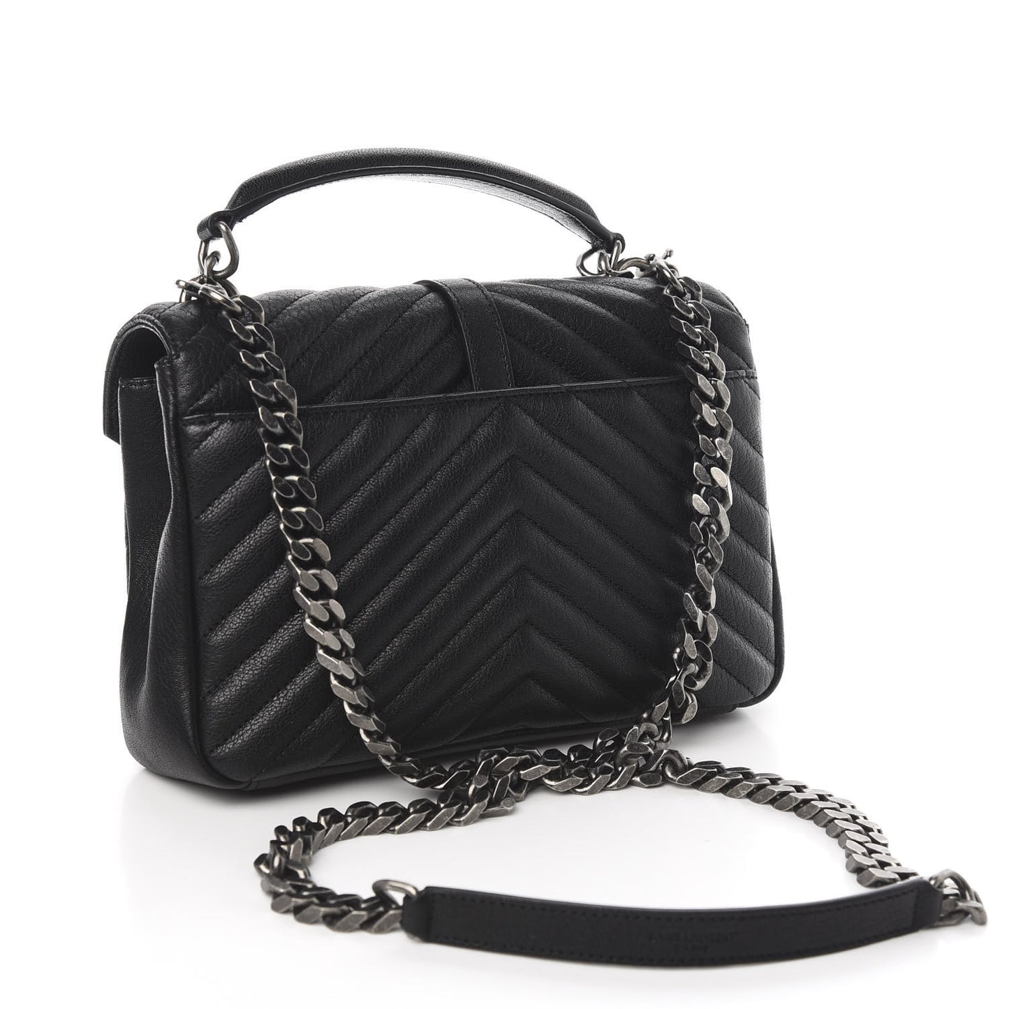 Sheepskin Matelasse Chevron Monogram Medium College Bag Black