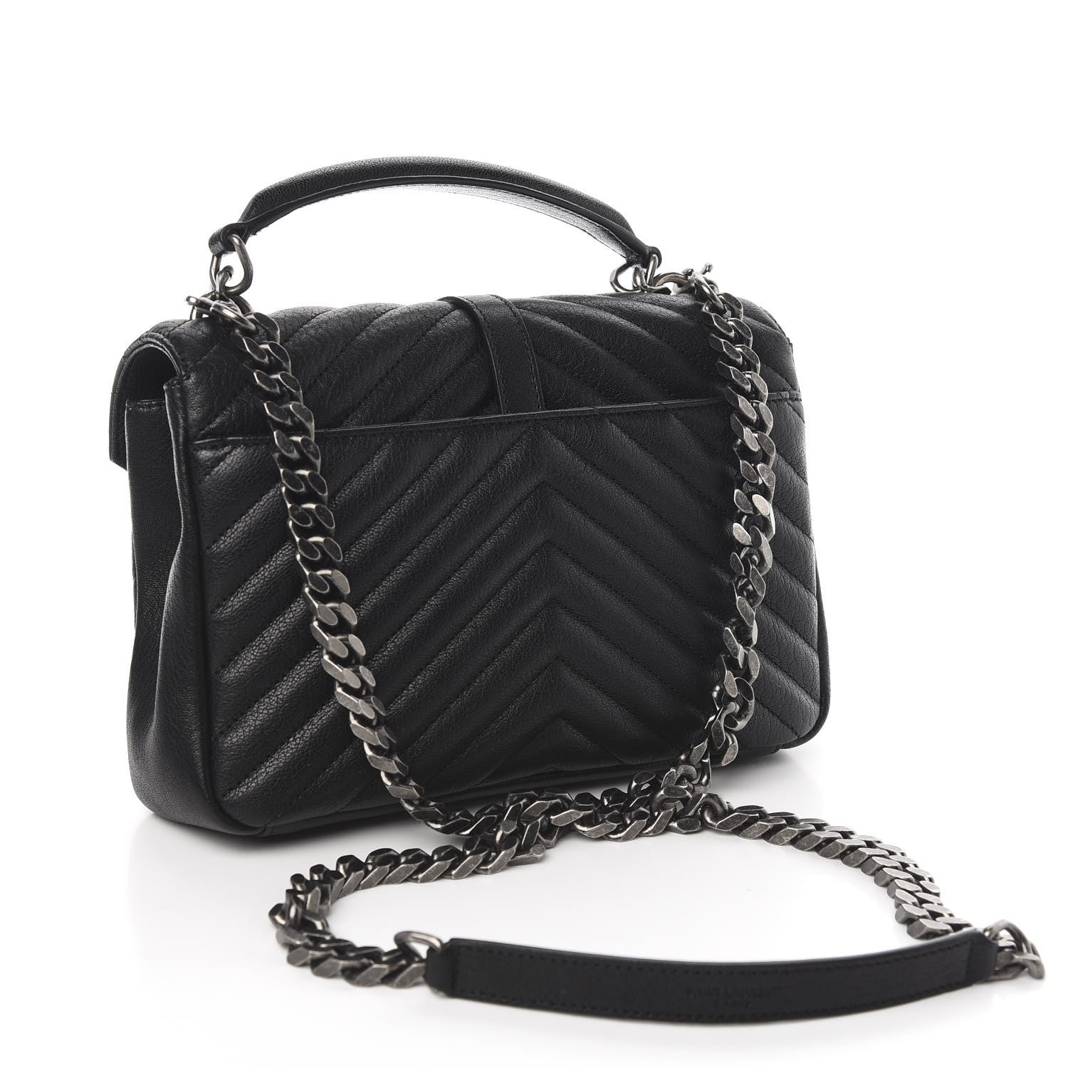 Saint Laurent Sheepskin Matelasse Chevron Monogram Medium College Bag Black 3 of 9