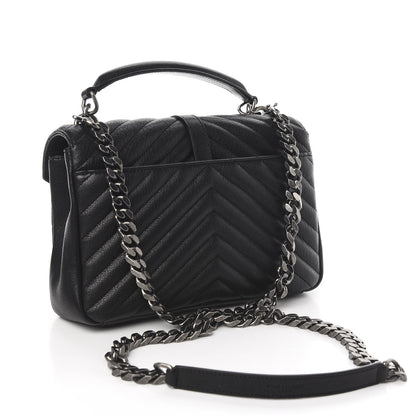 Saint Laurent Sheepskin Matelasse Chevron Monogram Medium College Bag Black 3 of 9