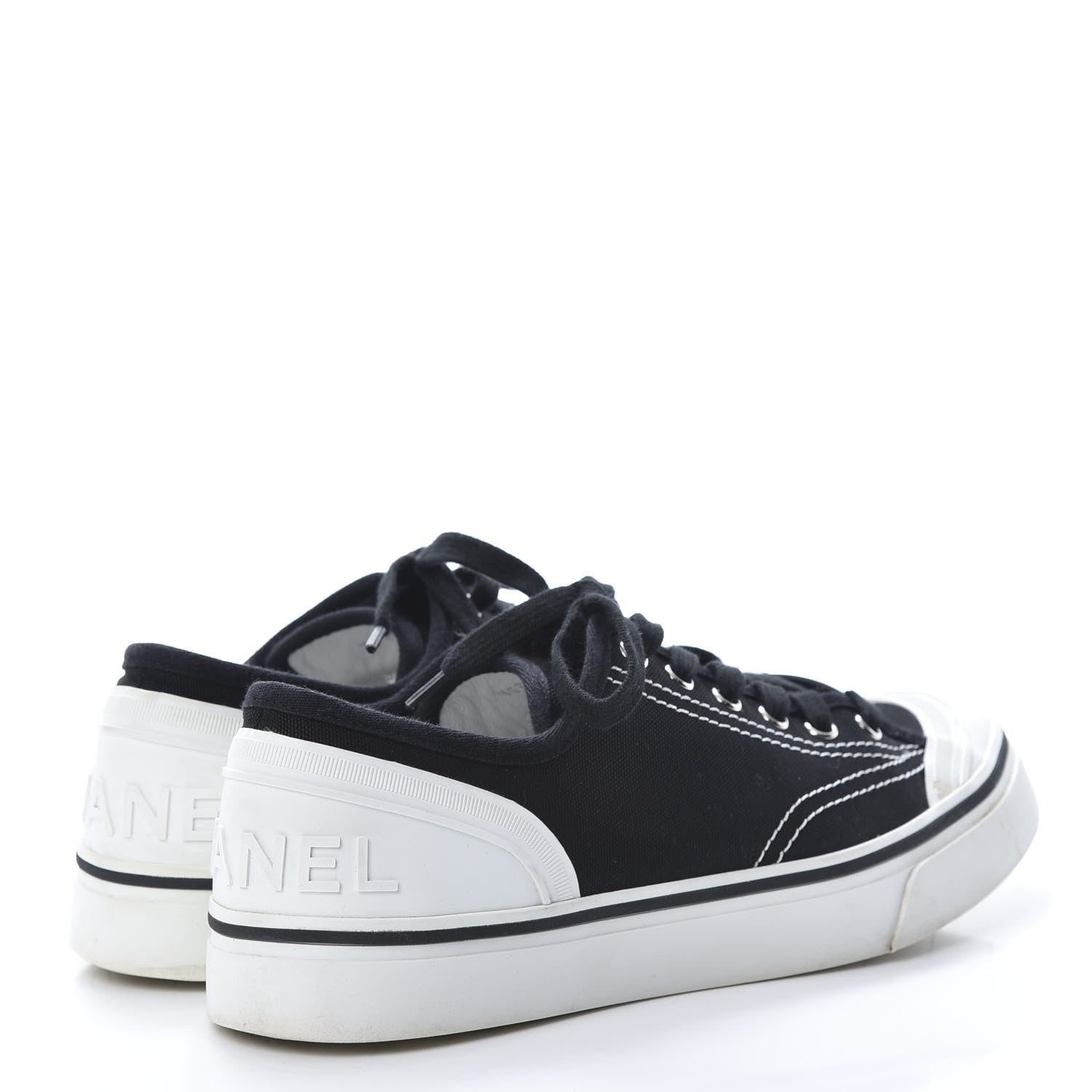 Chanel Canvas Lace Up Cap Toe Sneakers 40 Navy 4 of 12