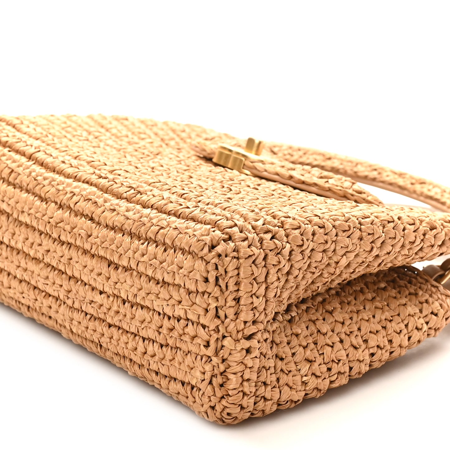 Braided Raffia Nano Kelly Flap Bag Dark Beige