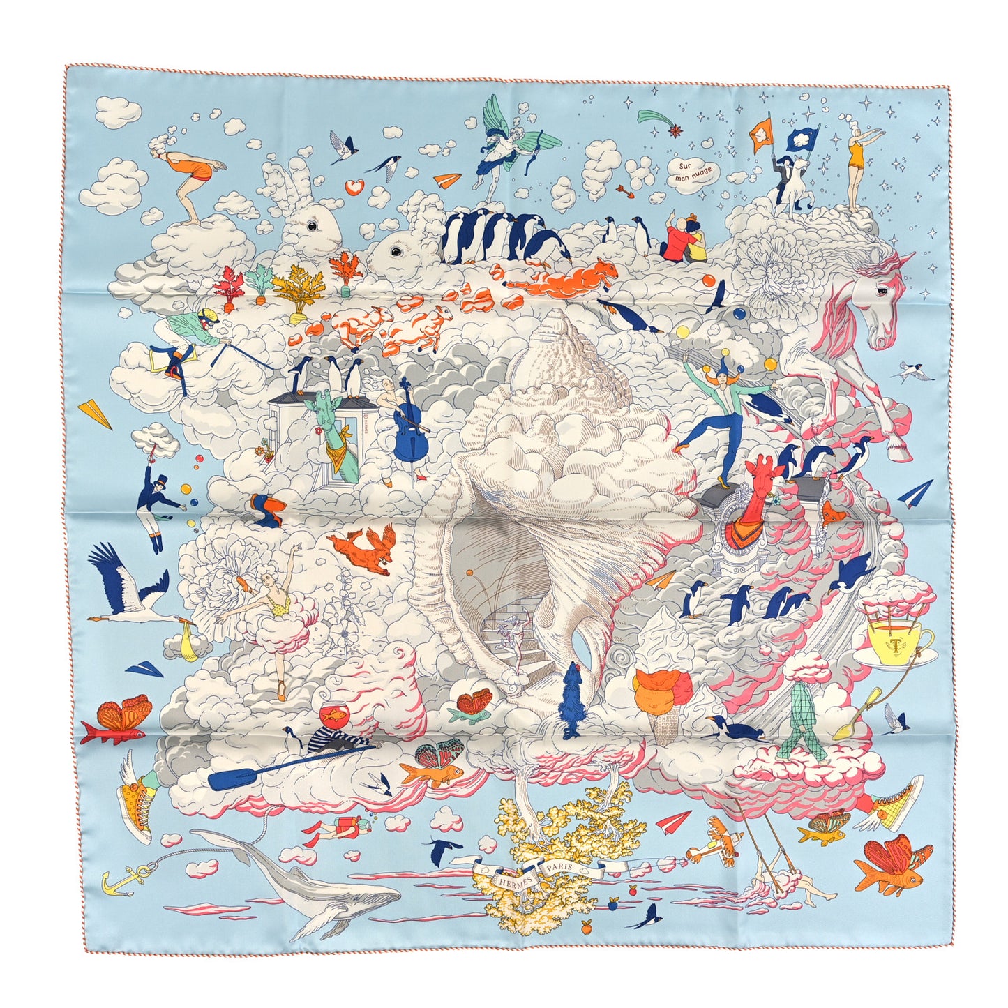 Silk Sur Mon Nuage Scarf 90 Bleu Glacier Gris Perle Multicolor