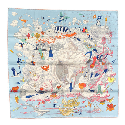Hermes Silk Sur Mon Nuage Scarf 90 Bleu Glacier Gris Perle Multicolor 1 of 4