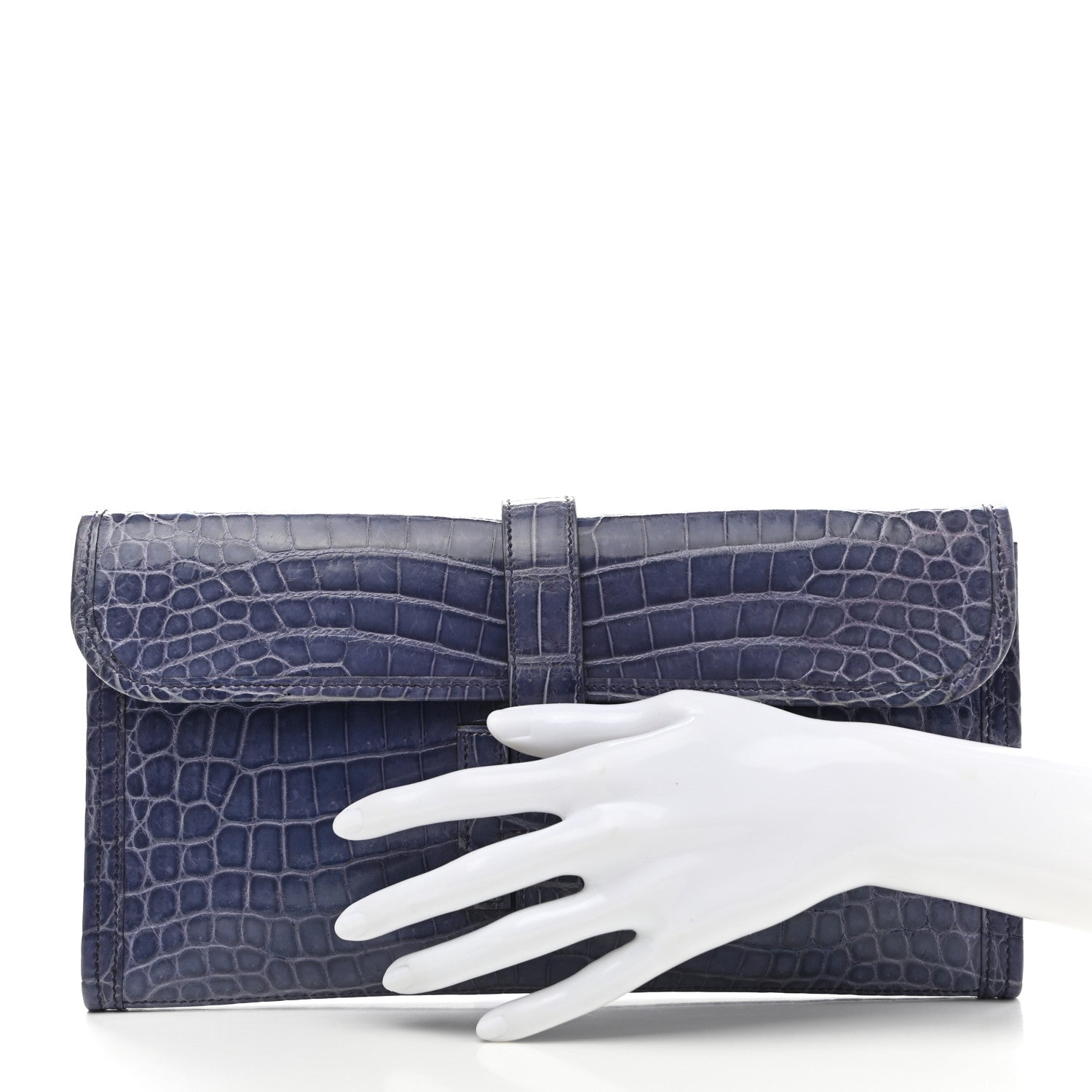 Hermes Shiny Niloticus Crocodile Jige Elan 29 Clutch Bleu Brighton 2 of 7