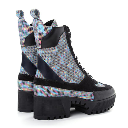 Louis Vuitton Monogram LV Pop Suede Calfskin Laureate Platform Desert Boots 37 Blue 4 of 9
