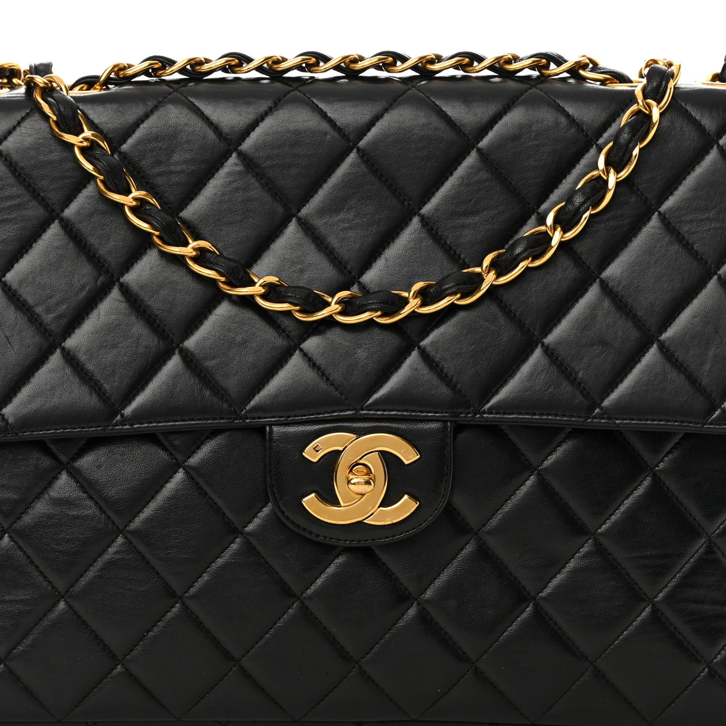 Lambskin Quilted Jumbo Single Flap Black