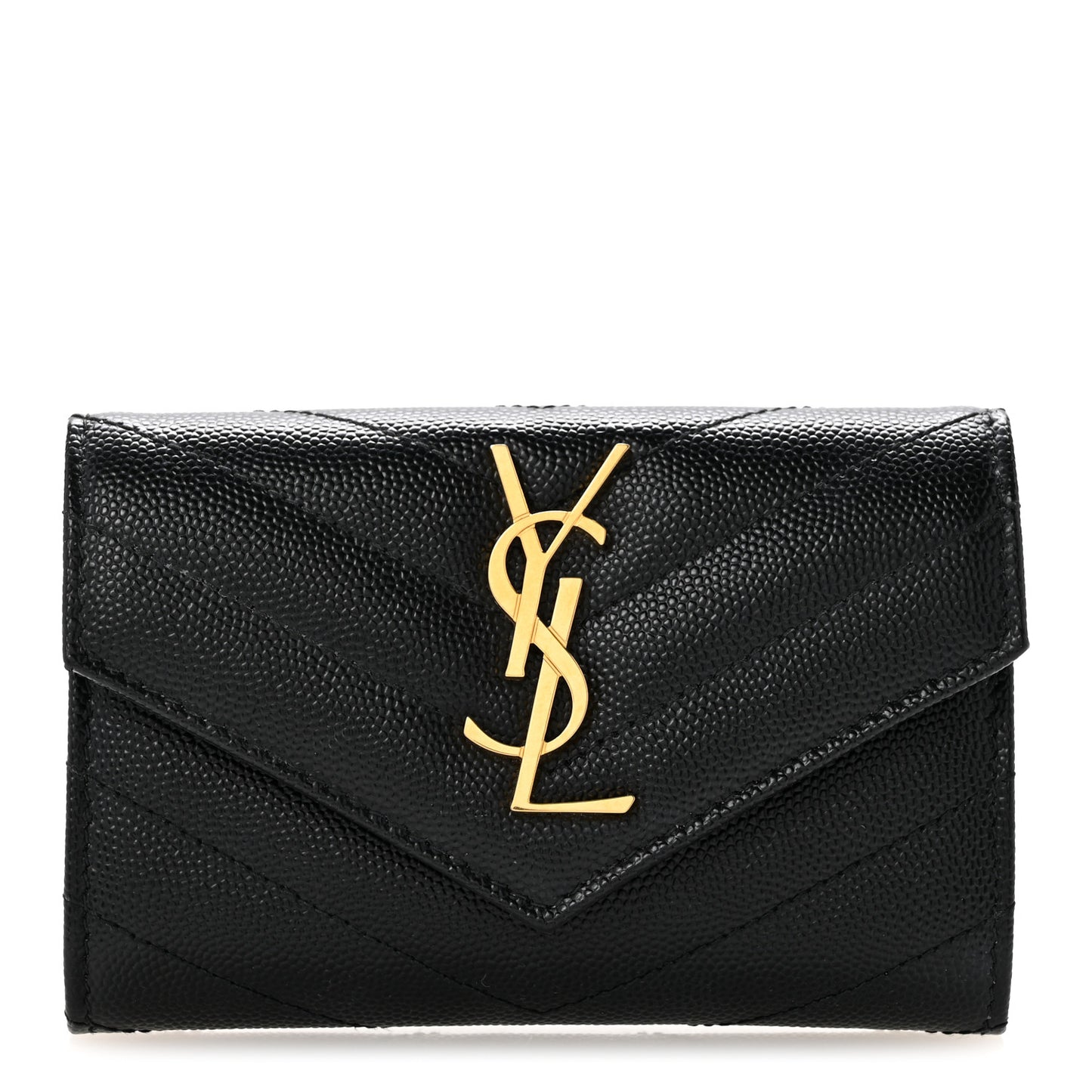Grain De Poudre Matelasse Chevron Small Monogram Envelope Wallet Black