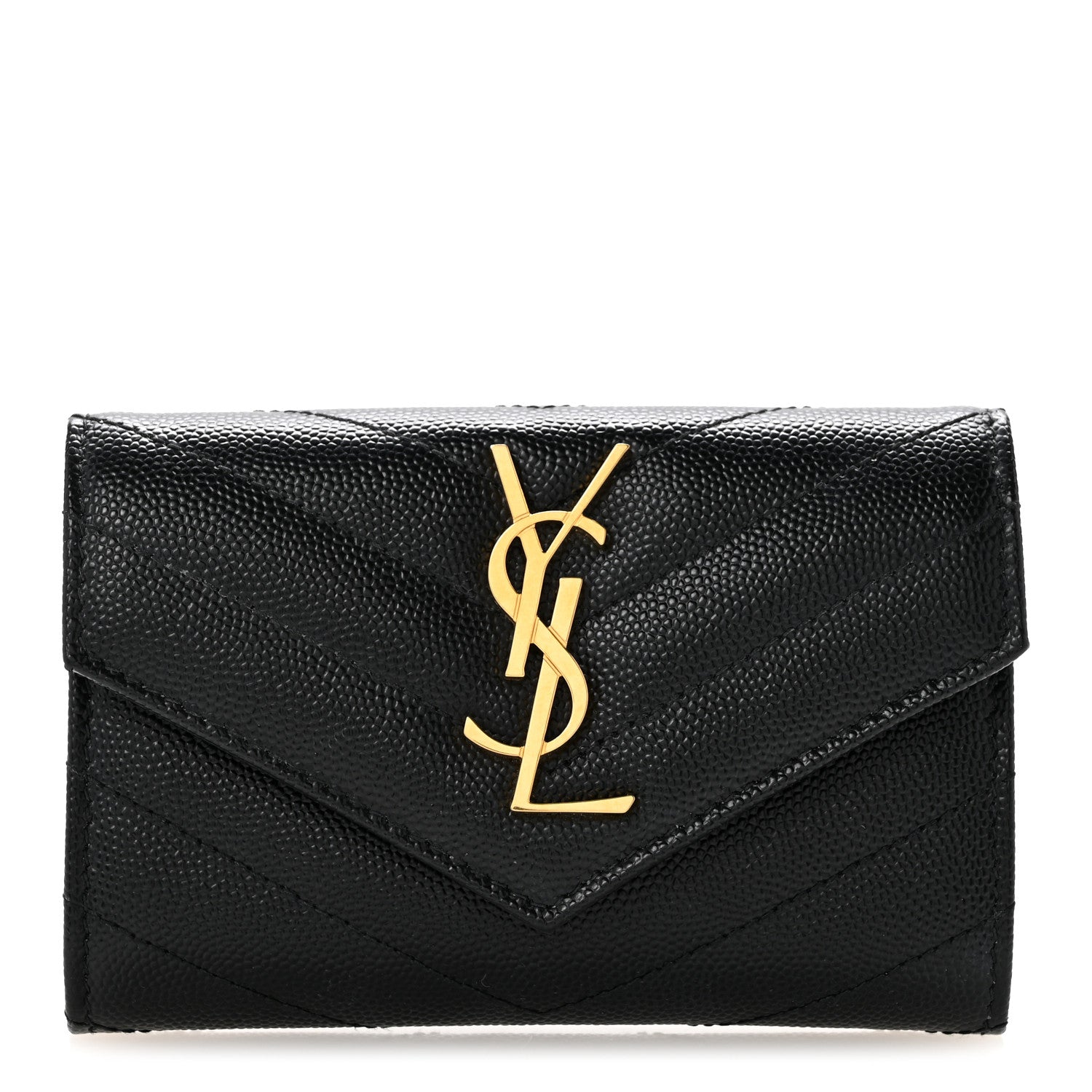 Saint Laurent Grain De Poudre Matelasse Chevron Small Monogram Envelope Wallet Black 1 of 10