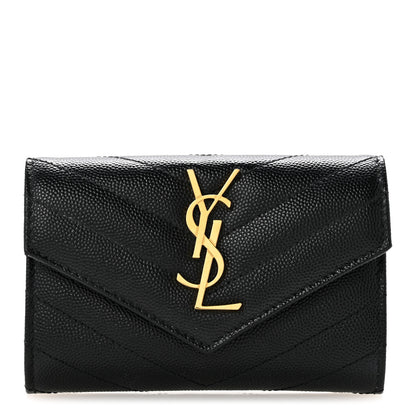 Saint Laurent Grain De Poudre Matelasse Chevron Small Monogram Envelope Wallet Black 1 of 10
