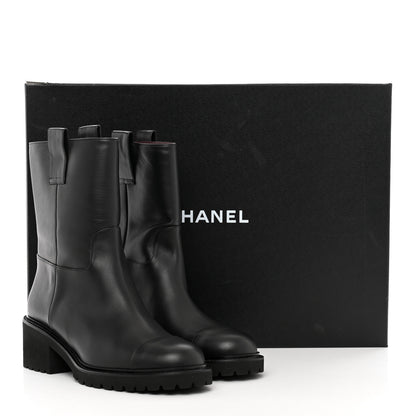 Chanel Calfskin CC Ankle Boots 39.5 Black 10 of 10