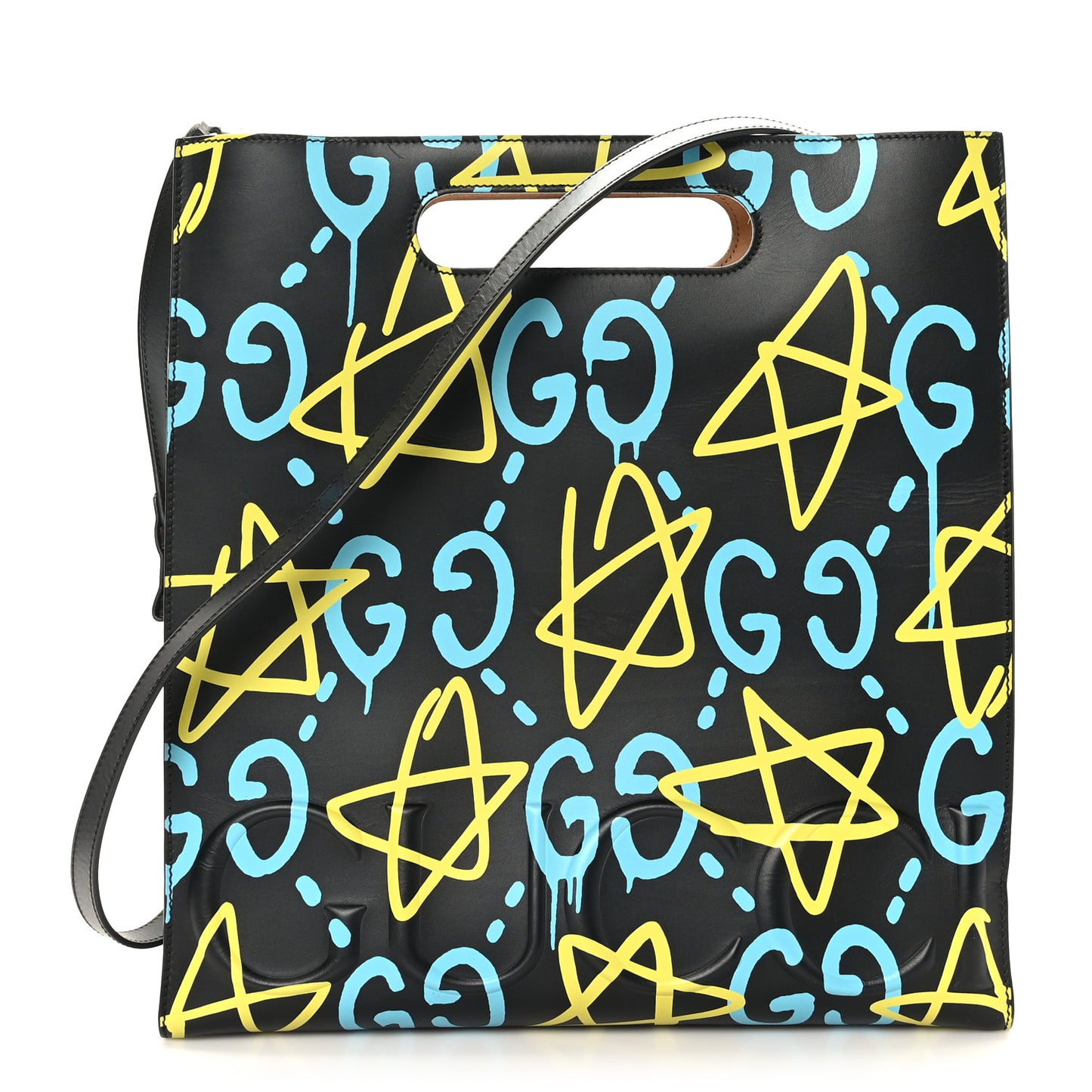 Calfskin GucciGhost Medium XL Tote Black New Acquamarine