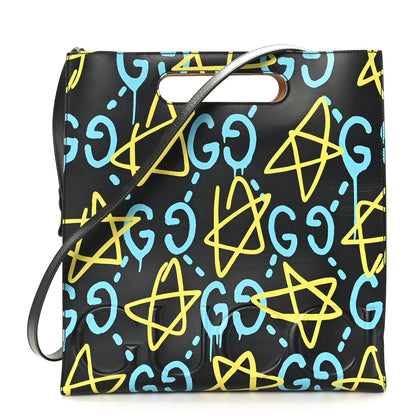 Gucci Calfskin GucciGhost Medium XL Tote Black New Acquamarine 1 of 8