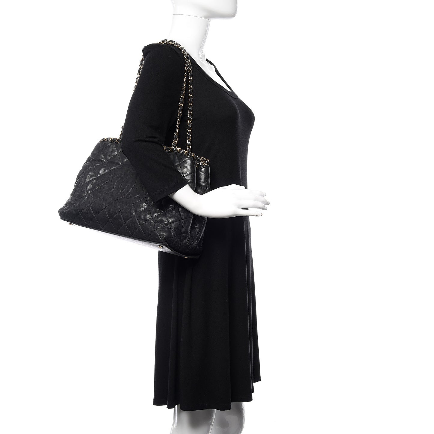 Calfskin Quilted Small Chain Me Tote Black