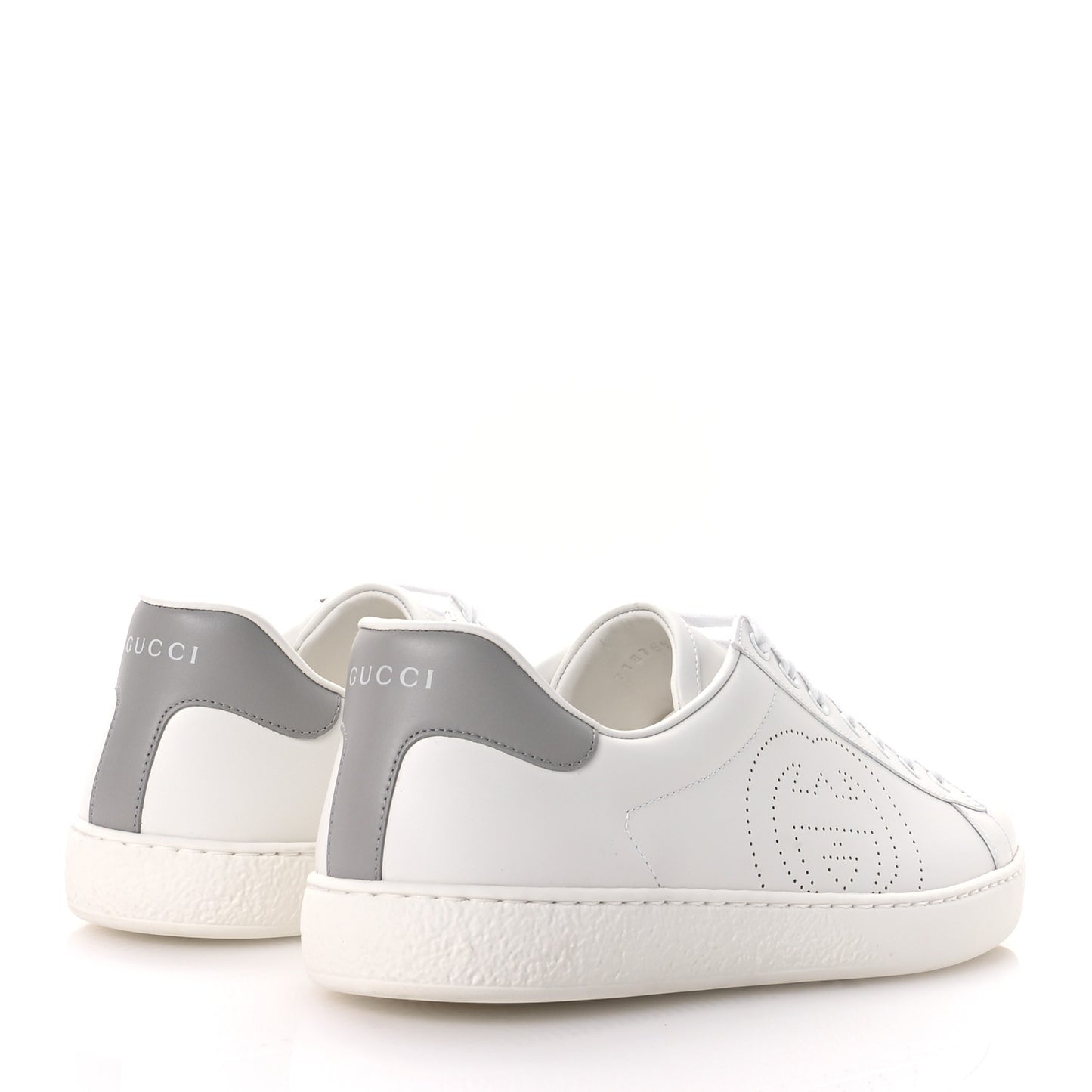 Calfskin Interlocking G Perforated Mens Ace Sneakers 10.5 White Grey Sky