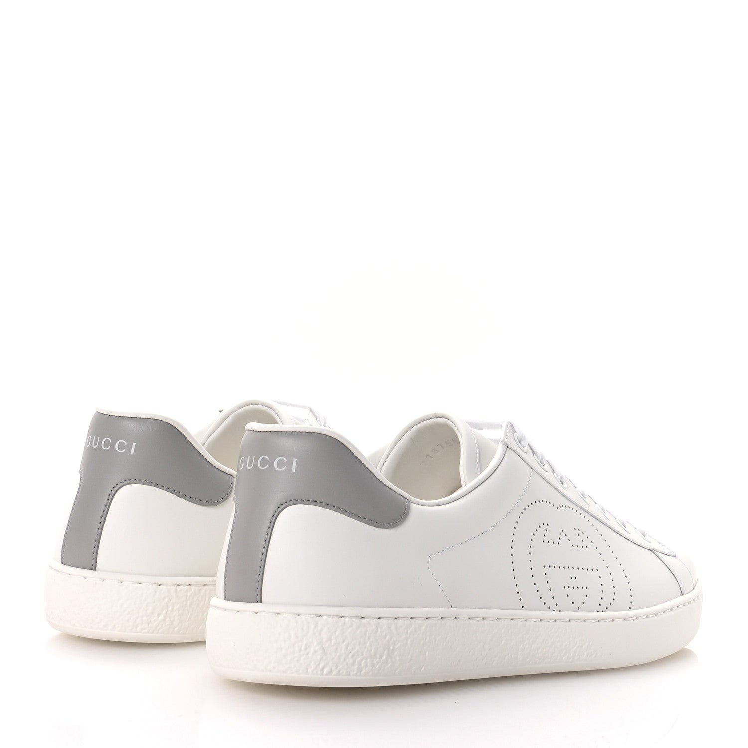 Gucci Calfskin Interlocking G Perforated Mens Ace Sneakers 10.5 White Grey Sky 5 of 9