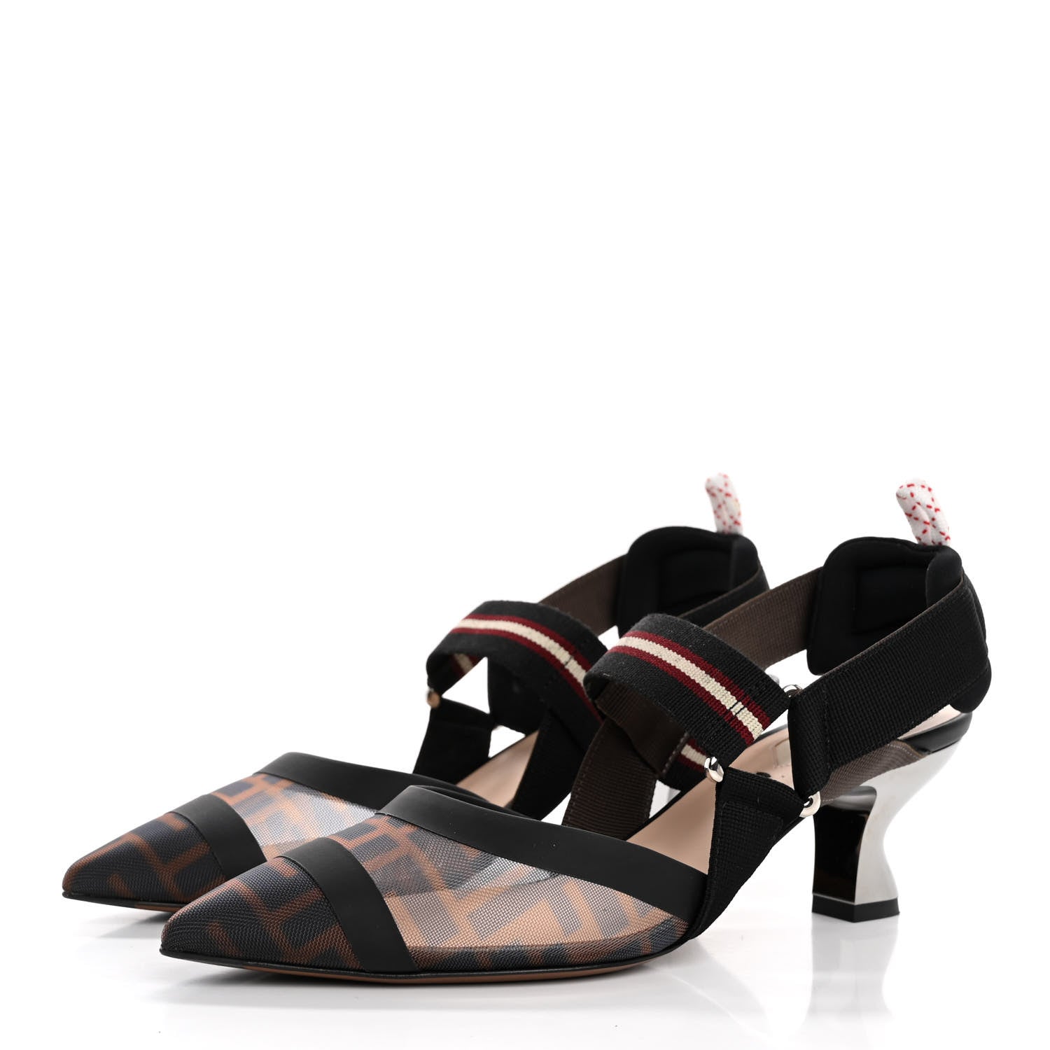 Fendi Technical Mesh FF Colibri 55mm Slingback Pumps 36 Tobacco Moro 4 of 15