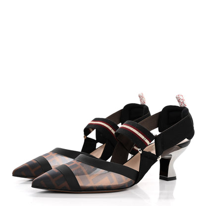 Fendi Technical Mesh FF Colibri 55mm Slingback Pumps 36 Tobacco Moro 4 of 15