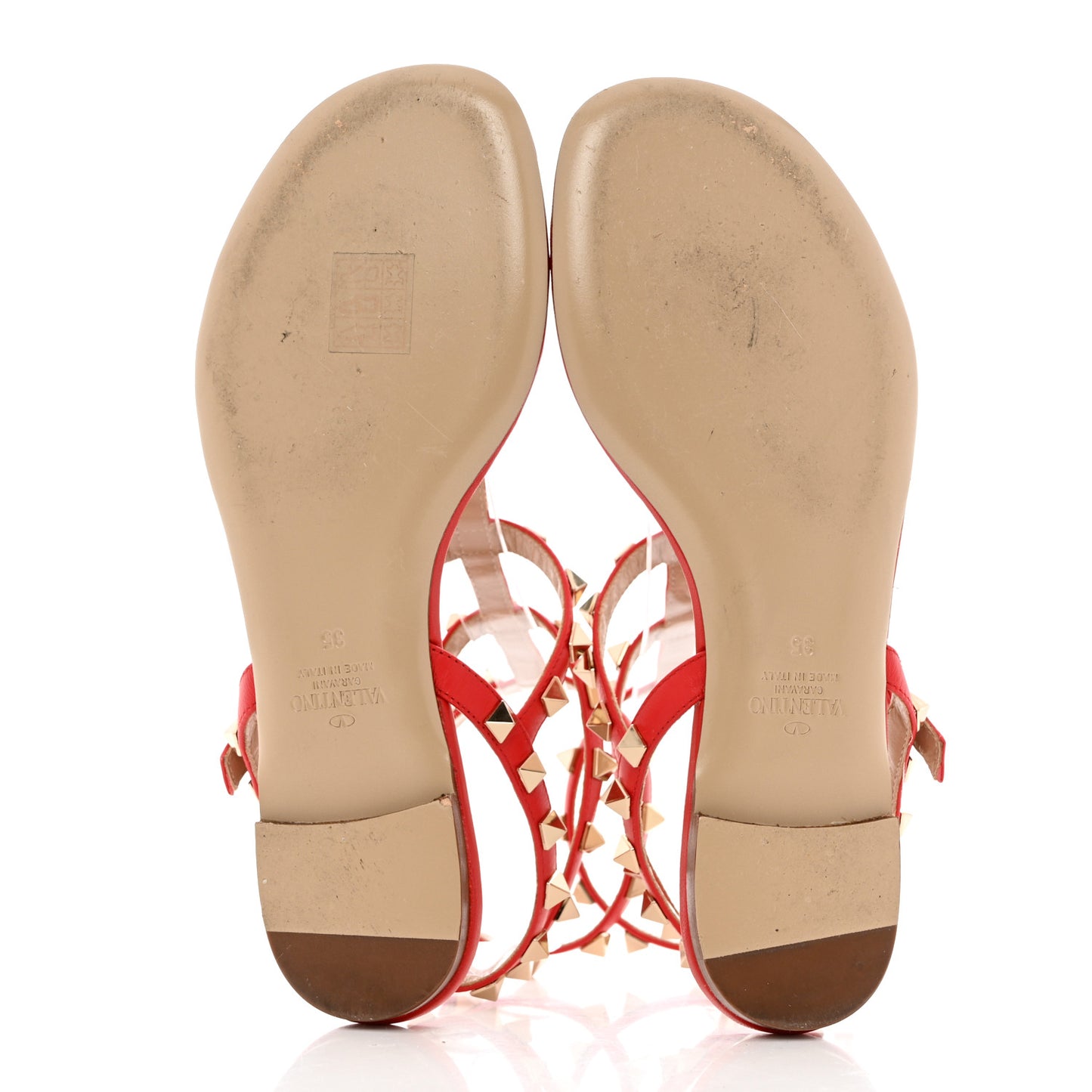 Calfskin Nappa Rockstud Ankle Wrap Flat Thong Sandals 35 Rouge Pur