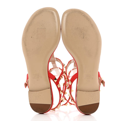 Valentino Garavani Calfskin Nappa Rockstud Ankle Wrap Flat Thong Sandals 35 Rouge Pur 5 of 10