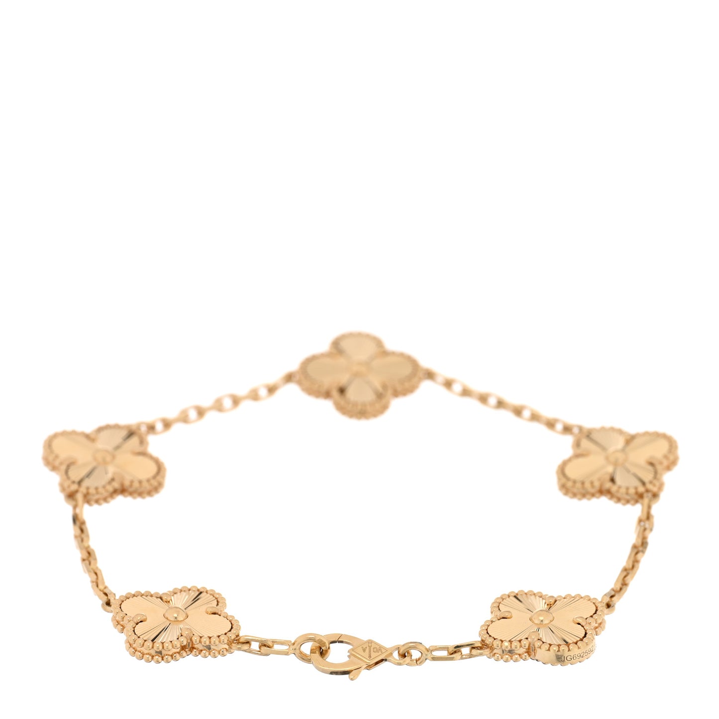 18K Yellow Gold 5 Motifs Guilloche Vintage Alhambra Bracelet