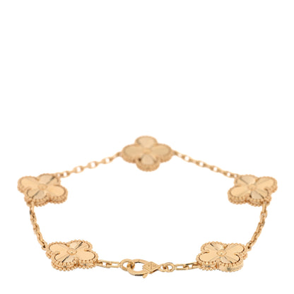 Van Cleef & Arpels 18K Yellow Gold 5 Motifs Guilloche Vintage Alhambra Bracelet 2 of 3