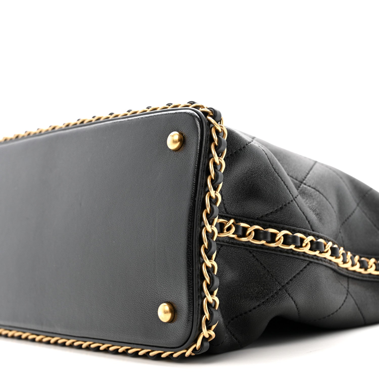 Chanel Shiny Lambskin Quilted Chain Around Shopping Tote Black 10 of 12