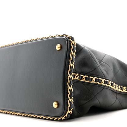 Chanel Shiny Lambskin Quilted Chain Around Shopping Tote Black 10 of 12